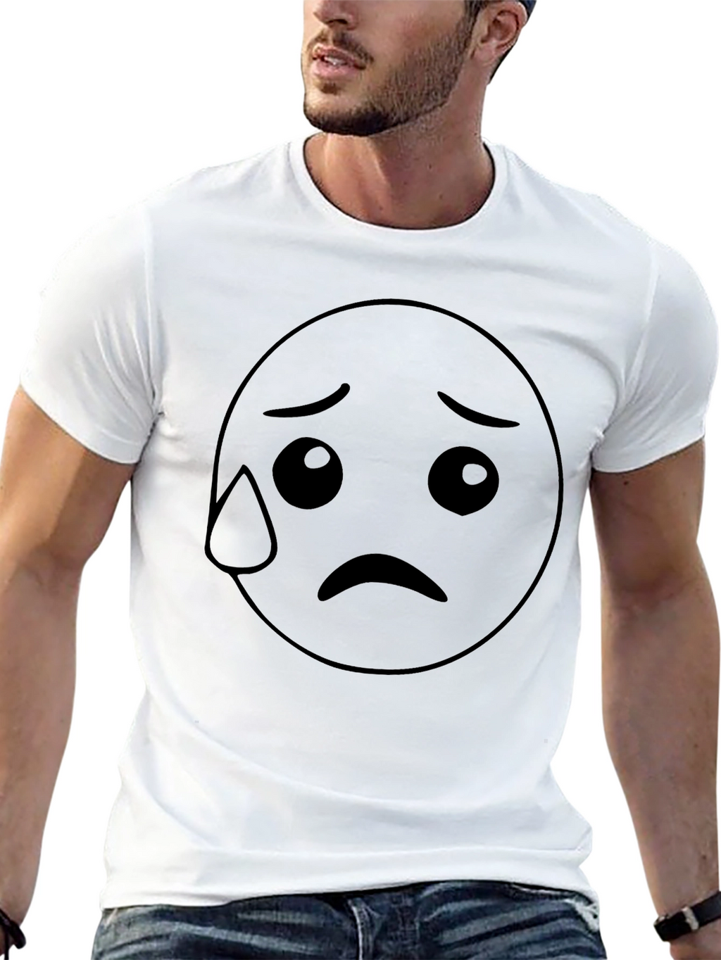 Sad Emoji Black T-Shirt - Unisex Cotton Tee