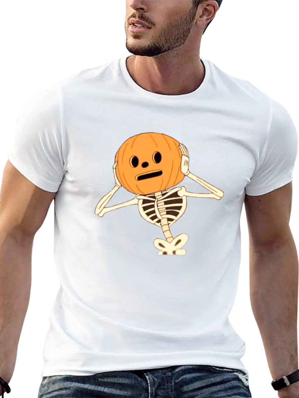 Skeleton Pumpkin Head Halloween T-Shirt