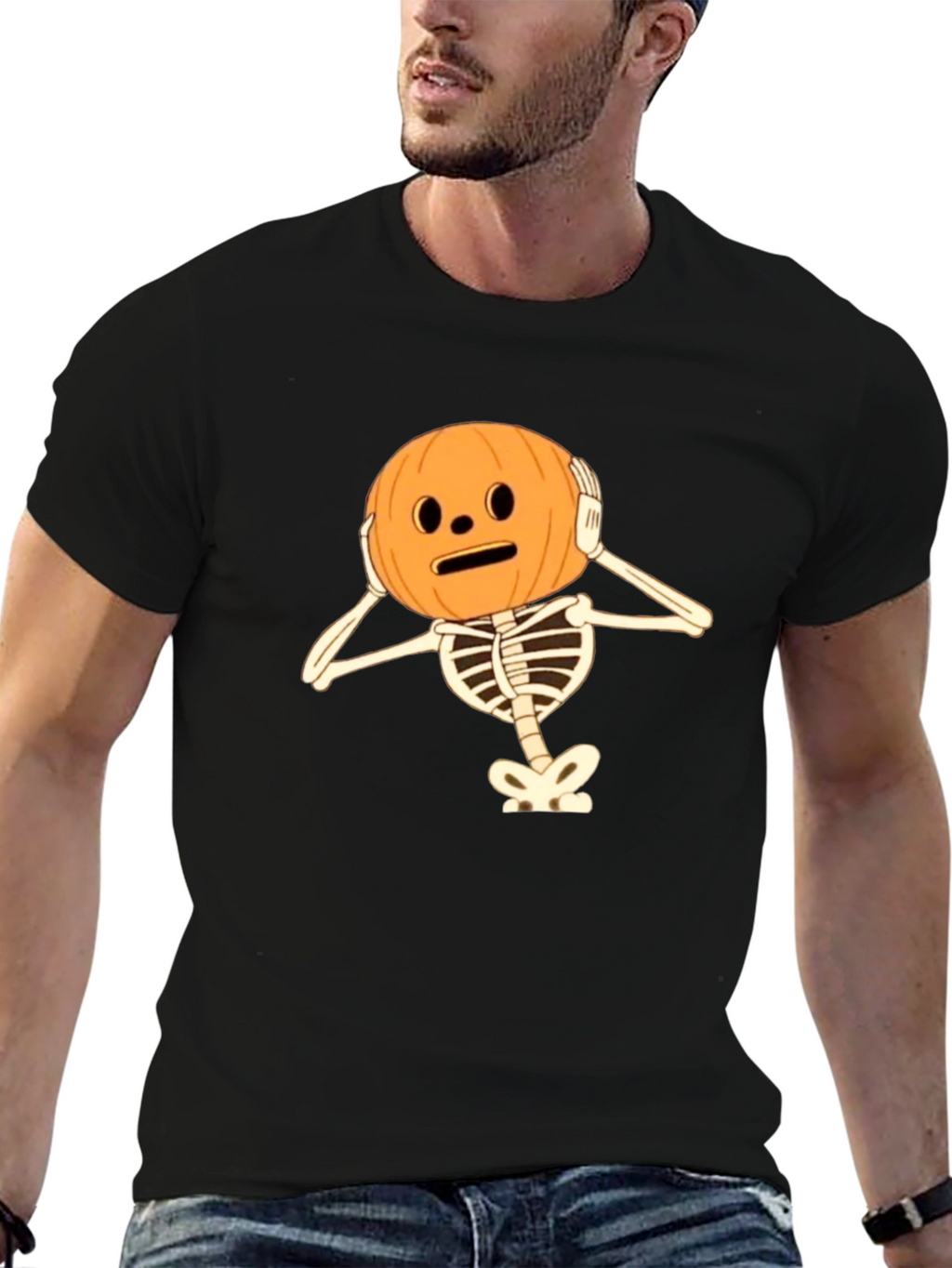 Skeleton Pumpkin Head Halloween T-Shirt