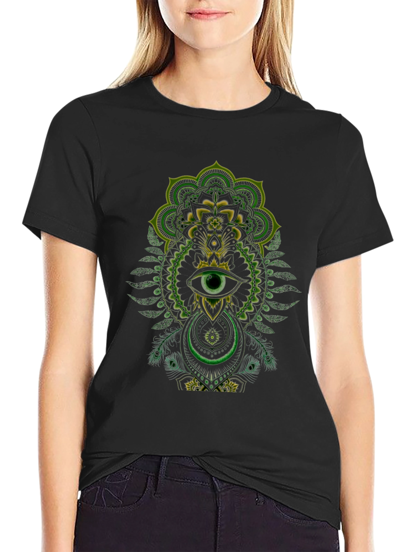 Mystic Eye Graphic Print Tee - Stylish Black Cotton Shirt