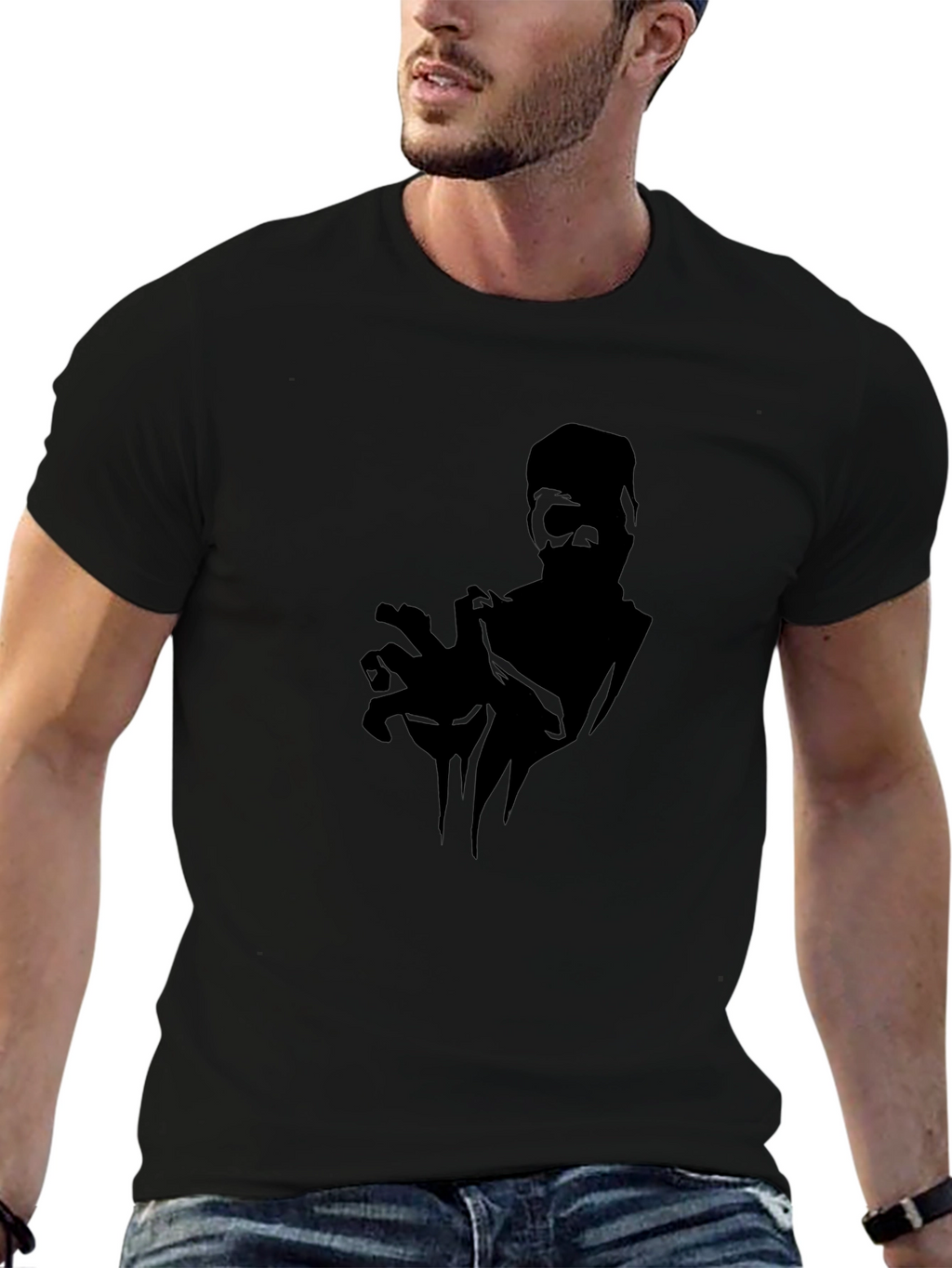 Mens Black Graphic Tee - Zombie Hand Design