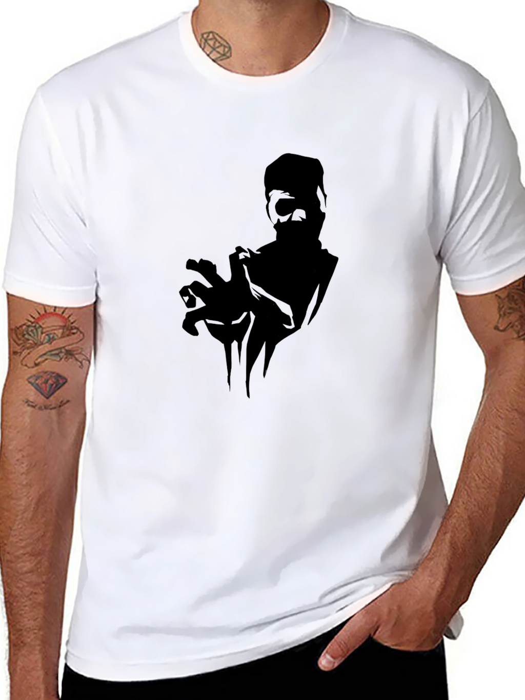 Mens Black Graphic Tee - Zombie Hand Design