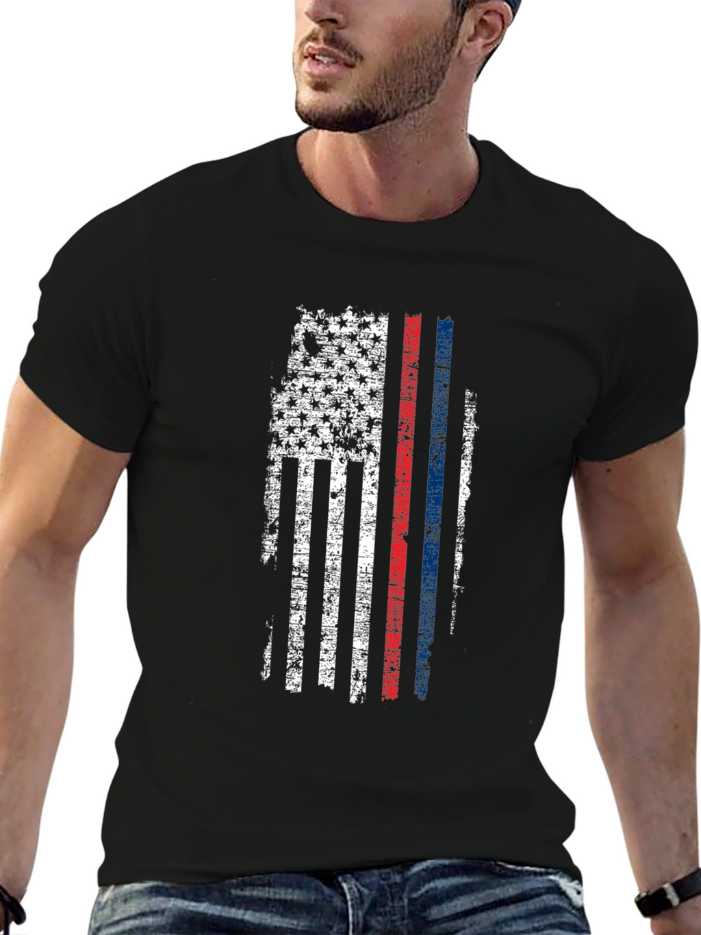 Distressed American Flag Thin Line T-Shirt