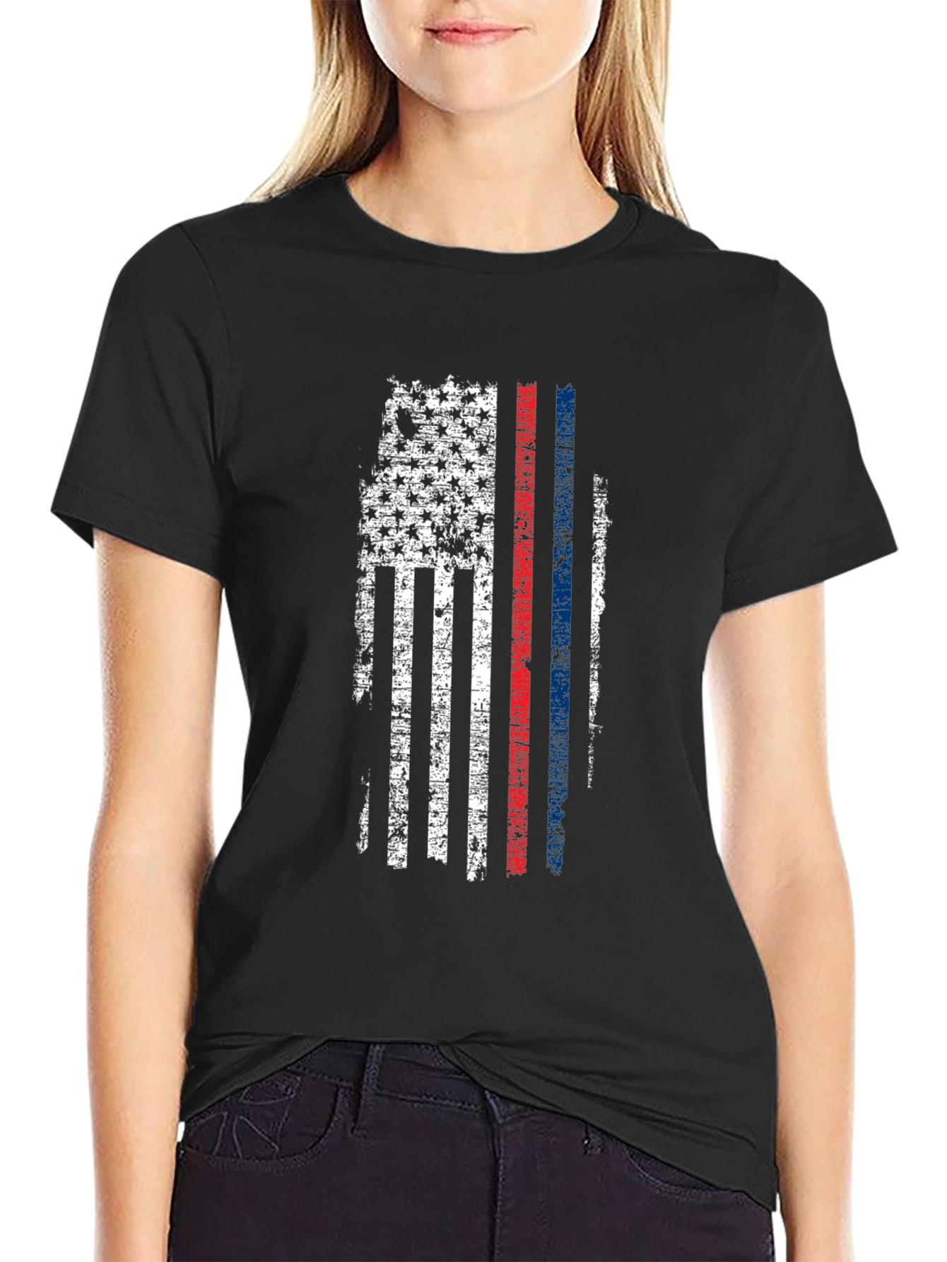 Distressed American Flag Thin Line T-Shirt