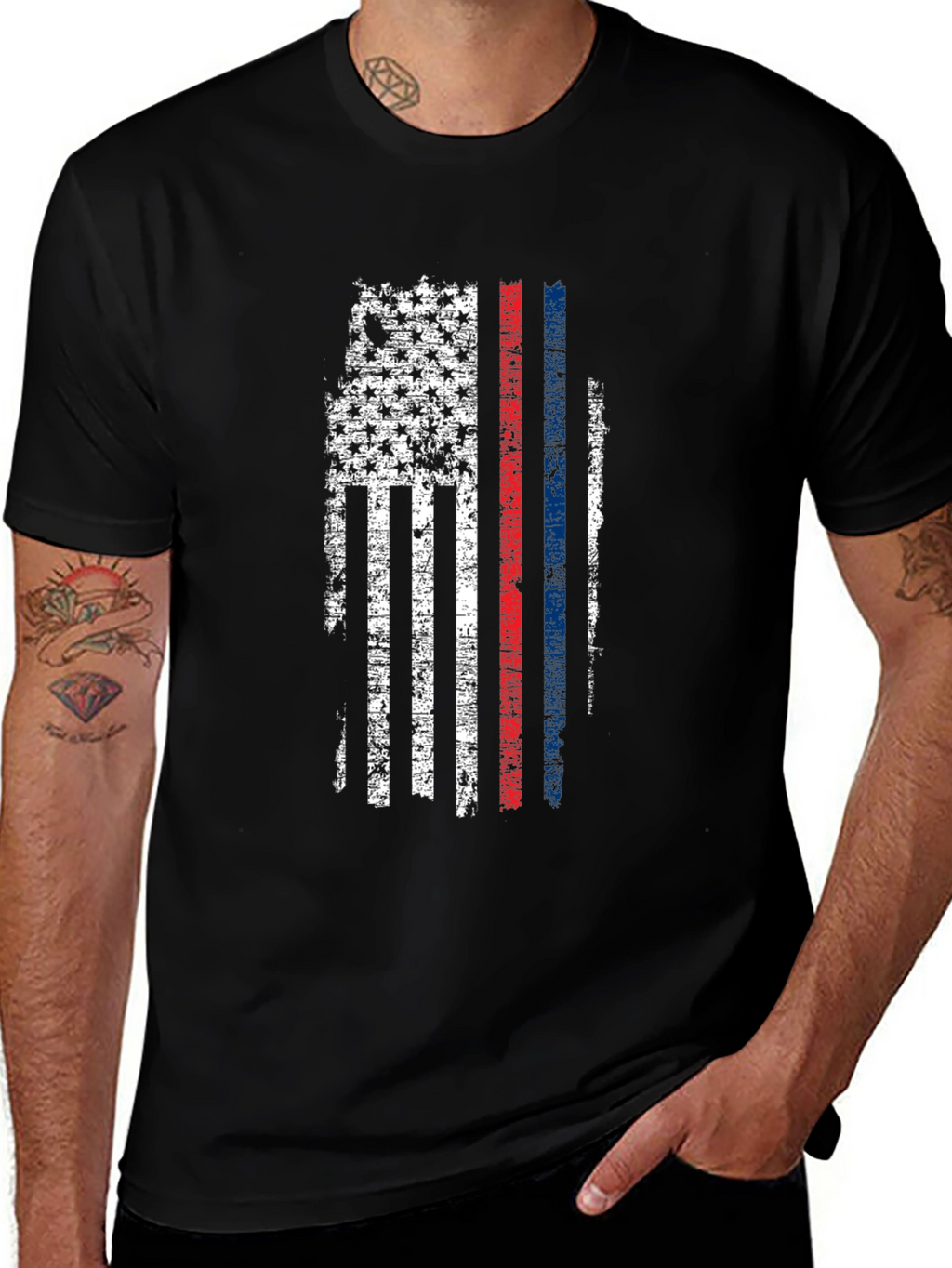Distressed American Flag Thin Line T-Shirt