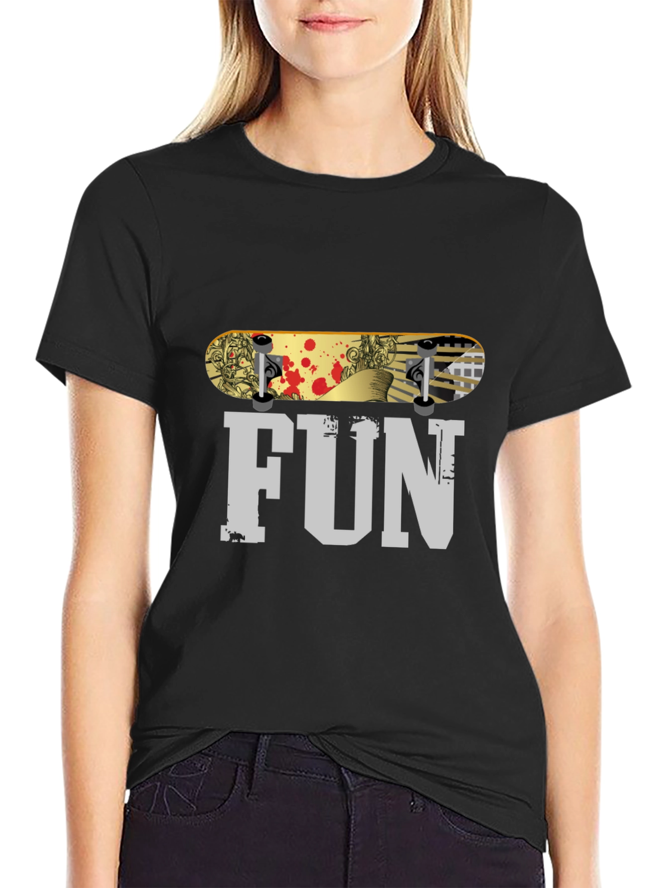 Fun Skateboard Graphic Black T-Shirt