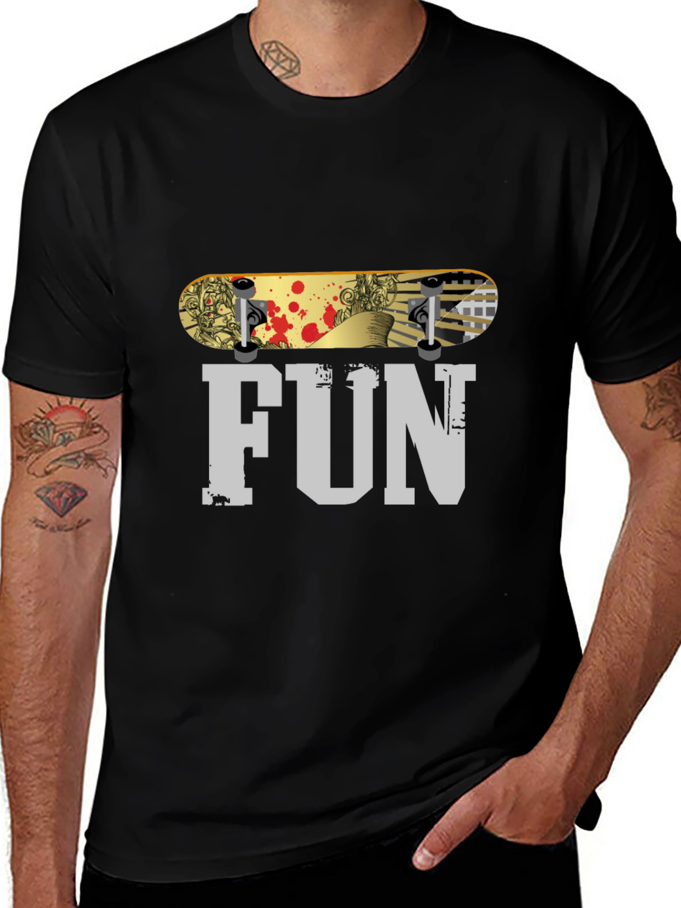 Fun Skateboard Graphic Black T-Shirt