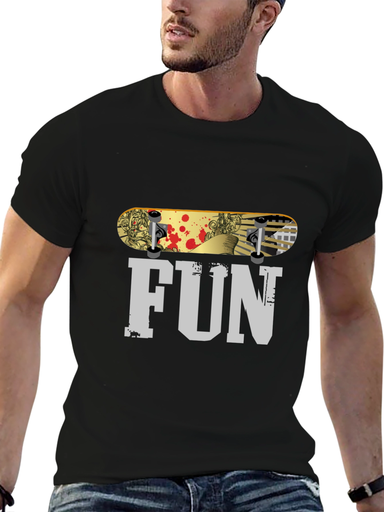 Fun Skateboard Graphic Black T-Shirt
