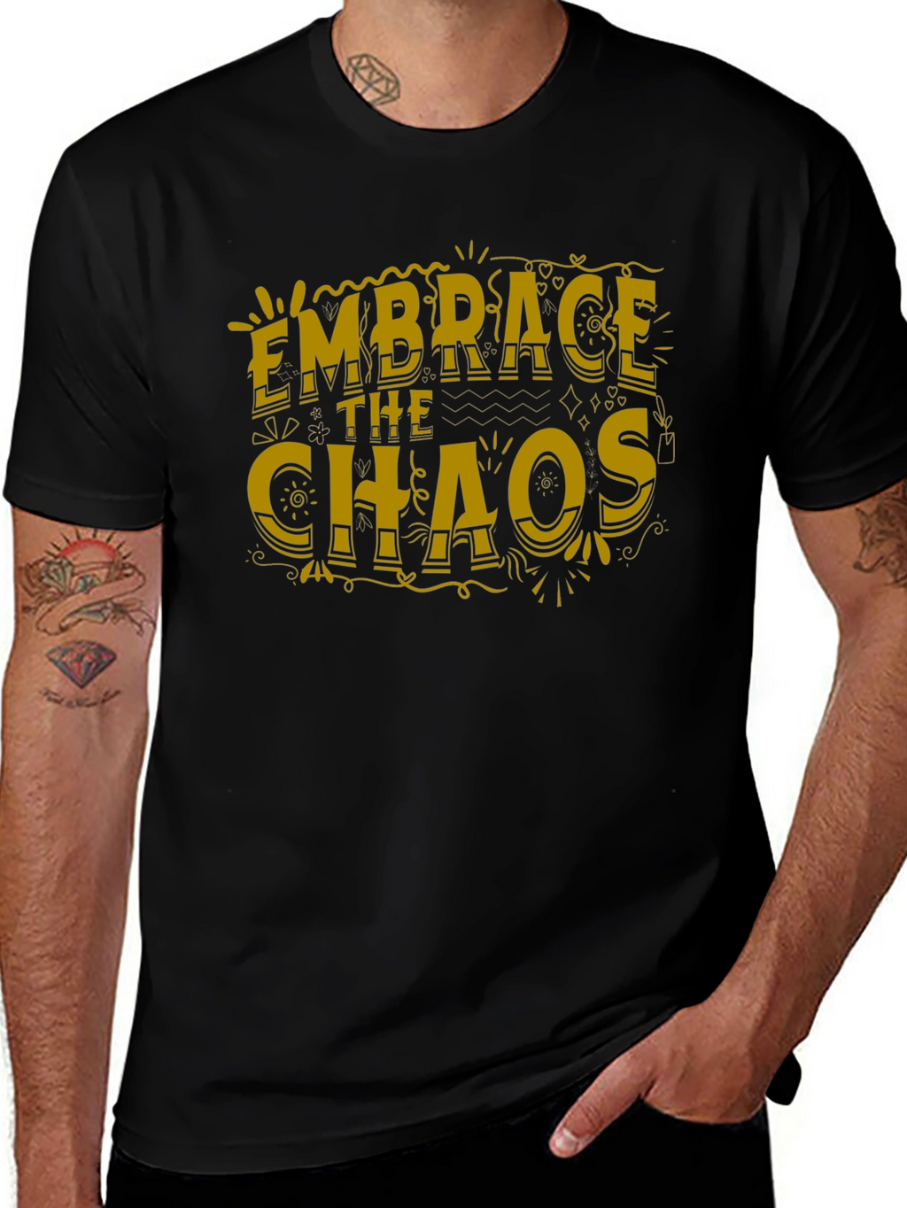 Embrace The Chaos Graphic Tee - Trendy Black T-Shirt