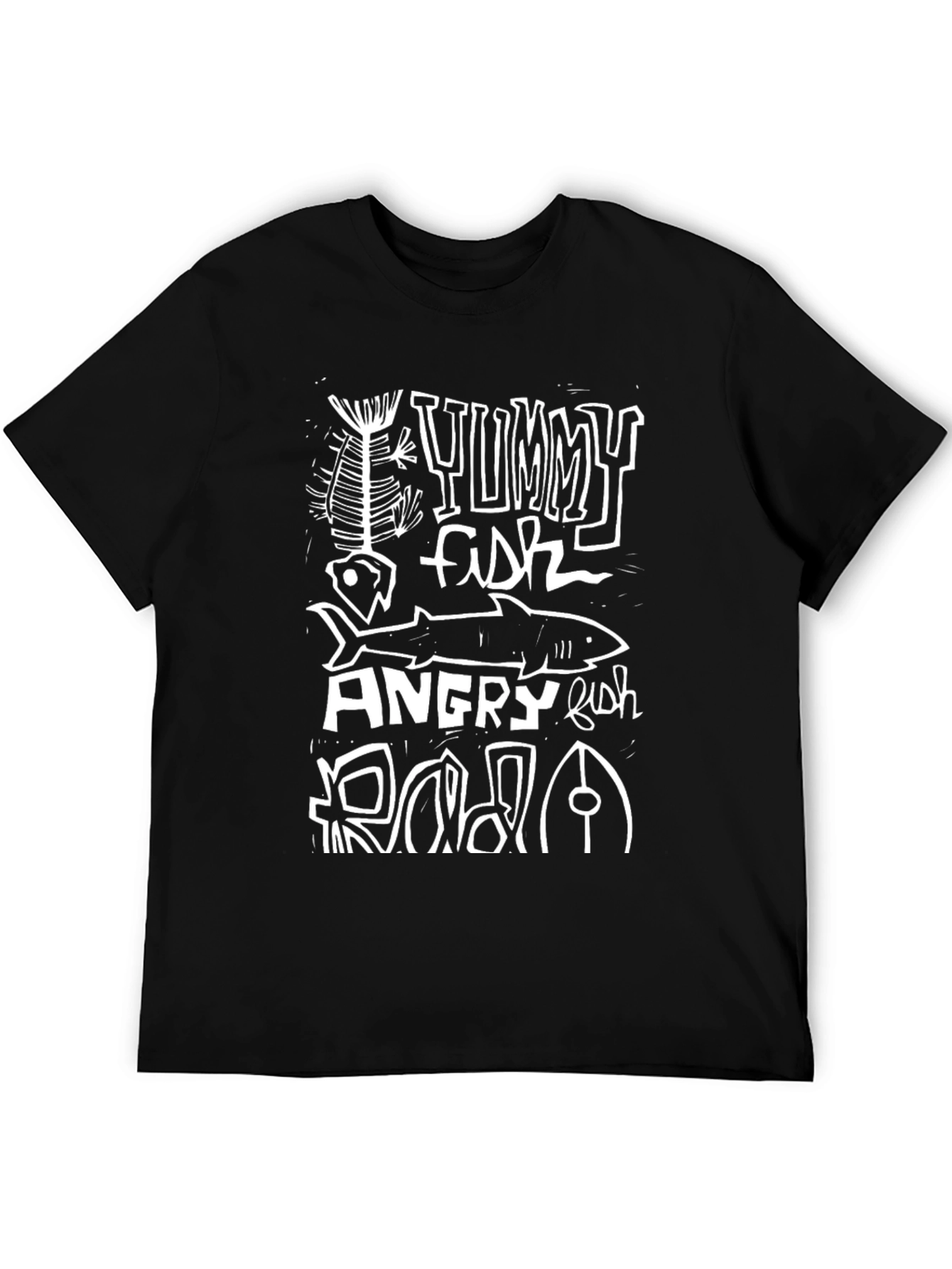 Yummy Fish Angry Fish Graphic Black T-Shirt
