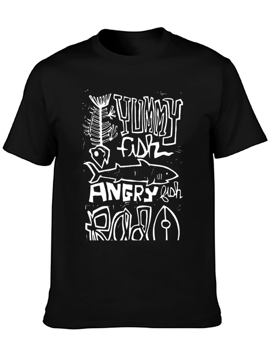 Yummy Fish Angry Fish Graphic Black T-Shirt