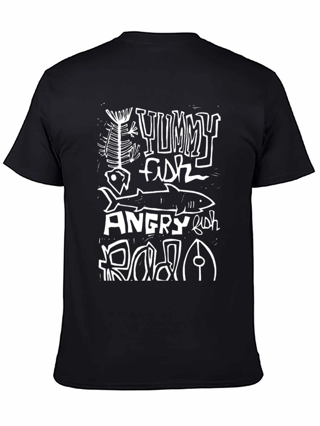 Yummy Fish Angry Fish Graphic Black T-Shirt