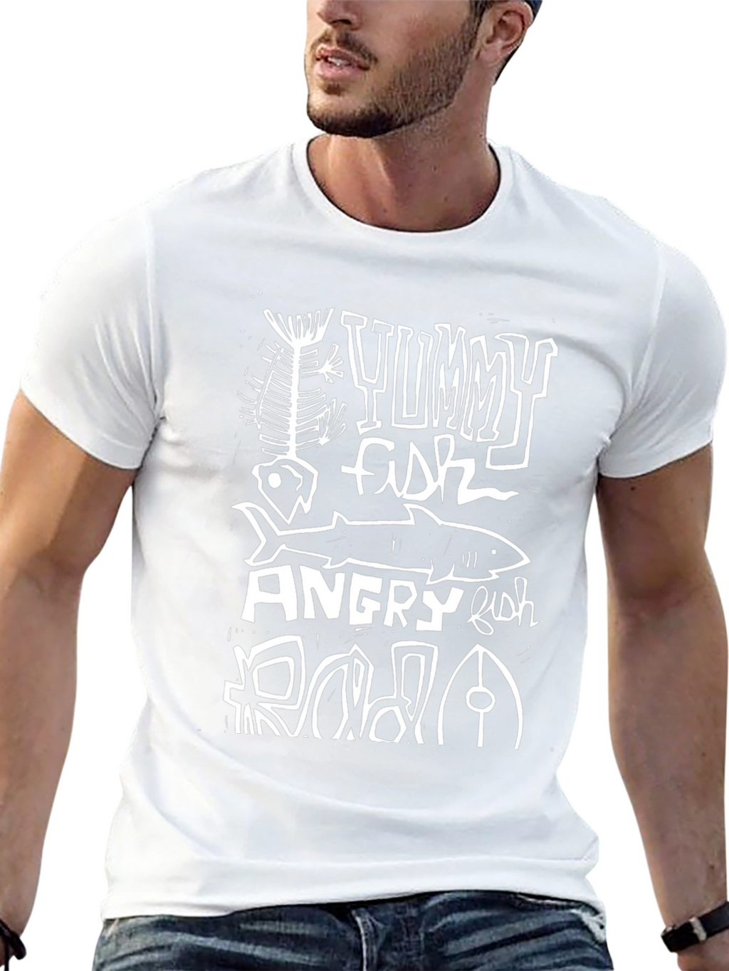 Yummy Fish Angry Fish Graphic Black T-Shirt
