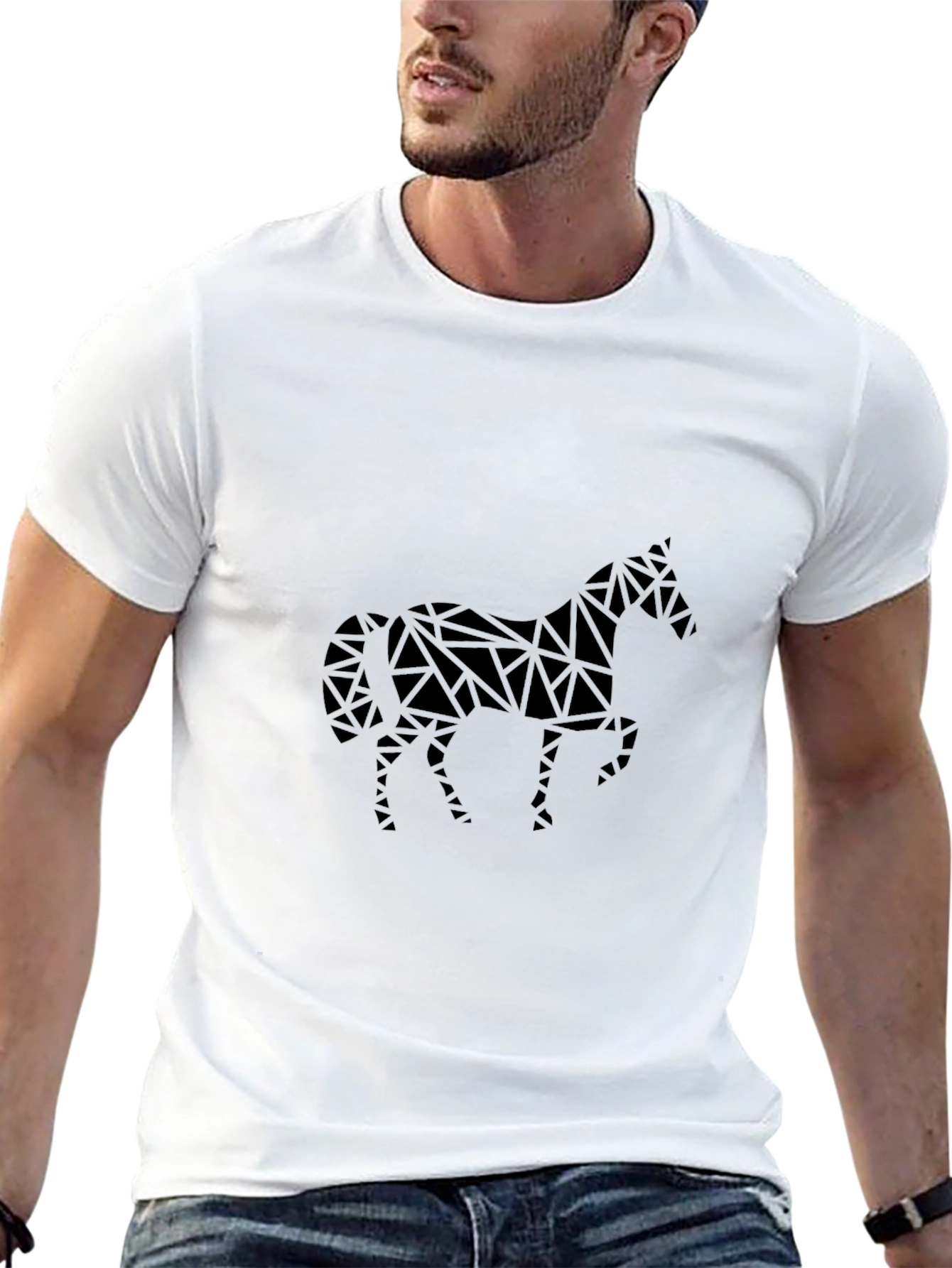 Geometric Horse Graphic Tee - Black