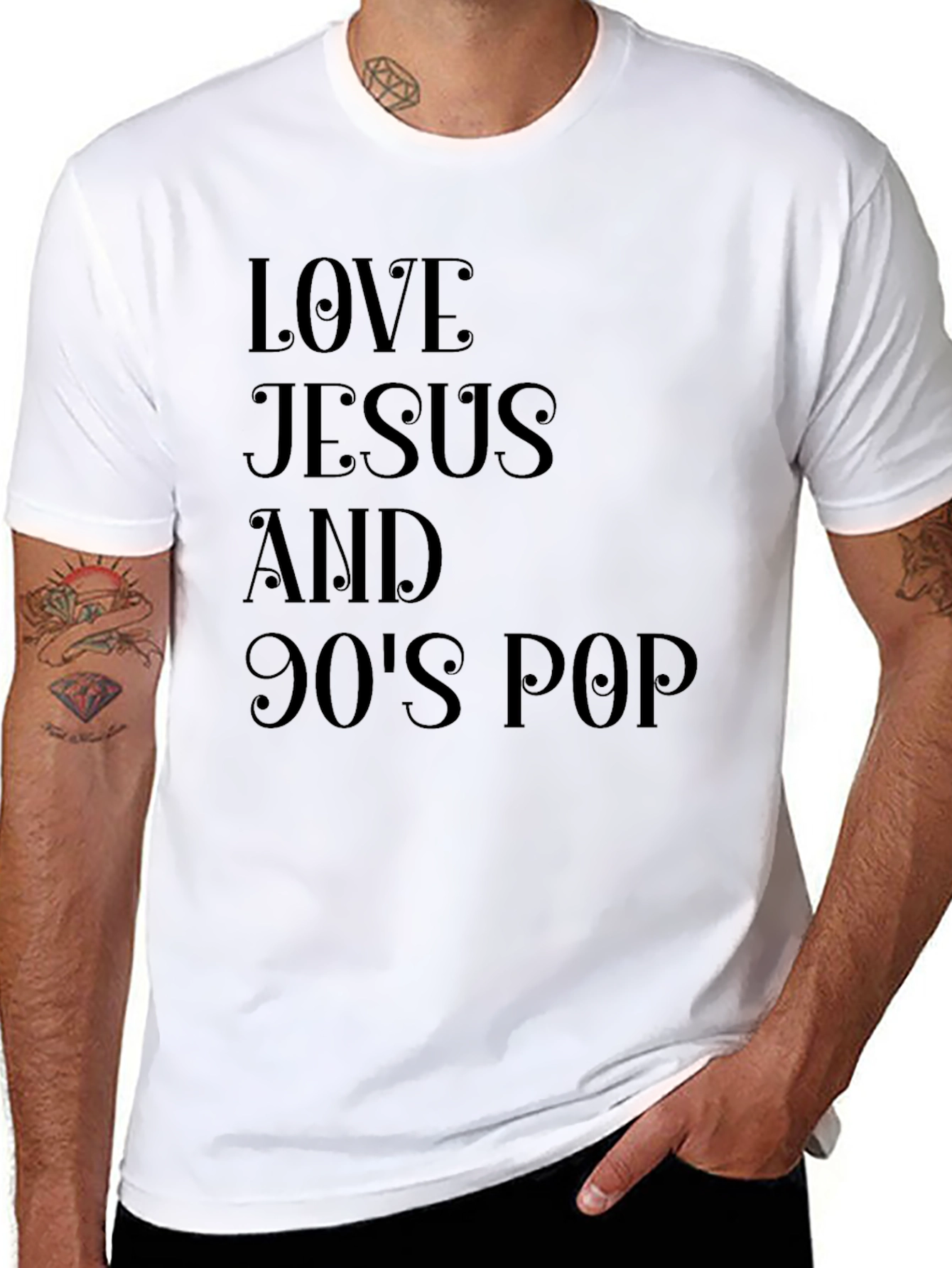 Love Jesus and 90s Pop Black T-Shirt