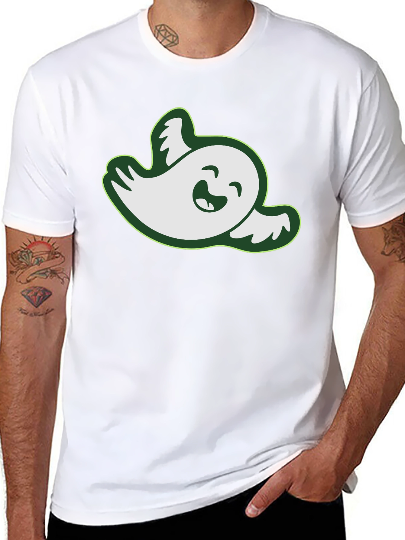Funny Ghost Graphic Tee - Black Cotton T-Shirt