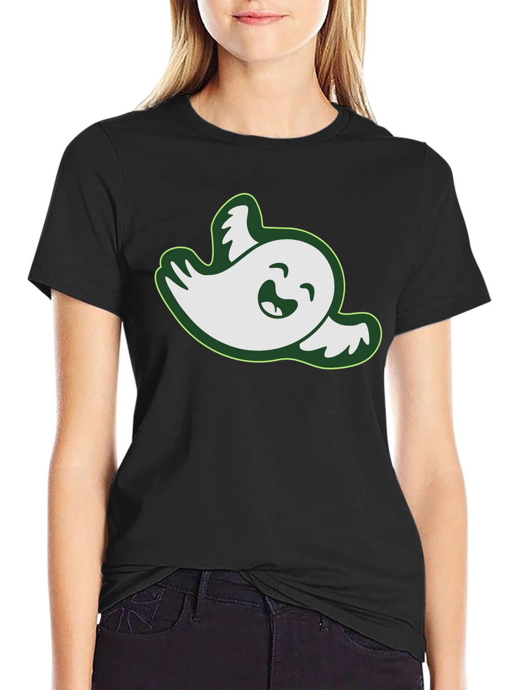 Funny Ghost Graphic Tee - Black Cotton T-Shirt