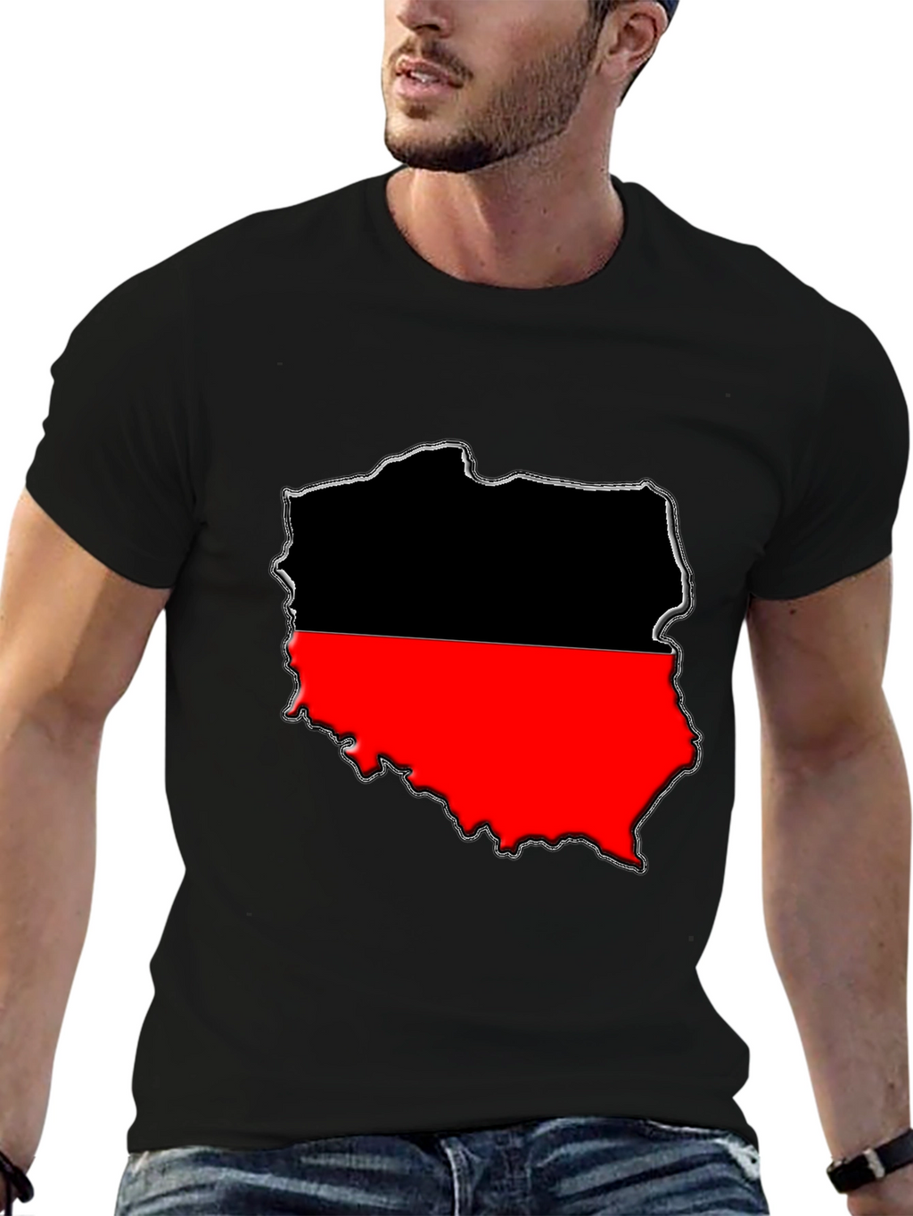 Poland Map T-Shirt - Black & Red Graphic Tee