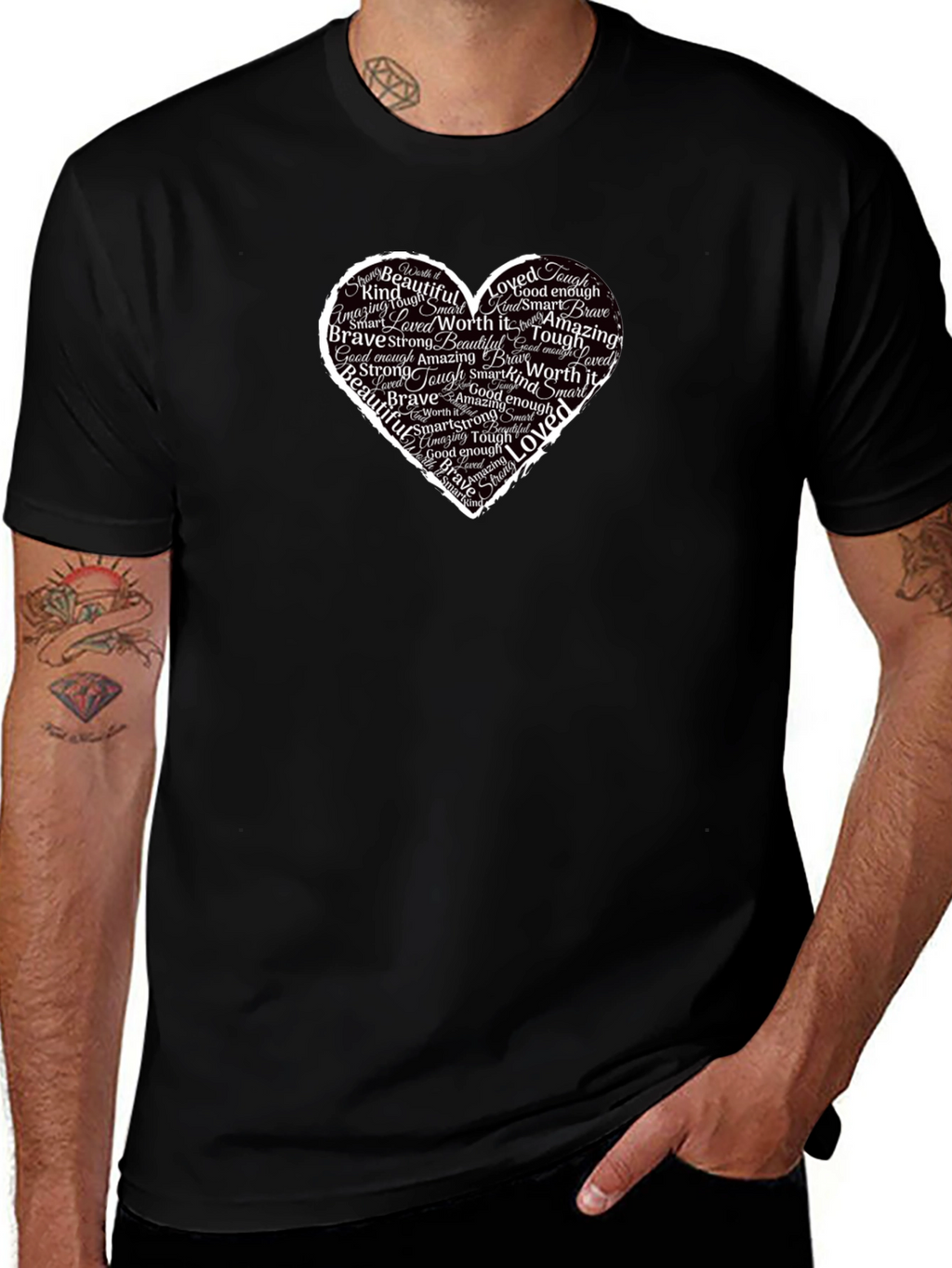 Inspirational Heart Word Art Black T-Shirt