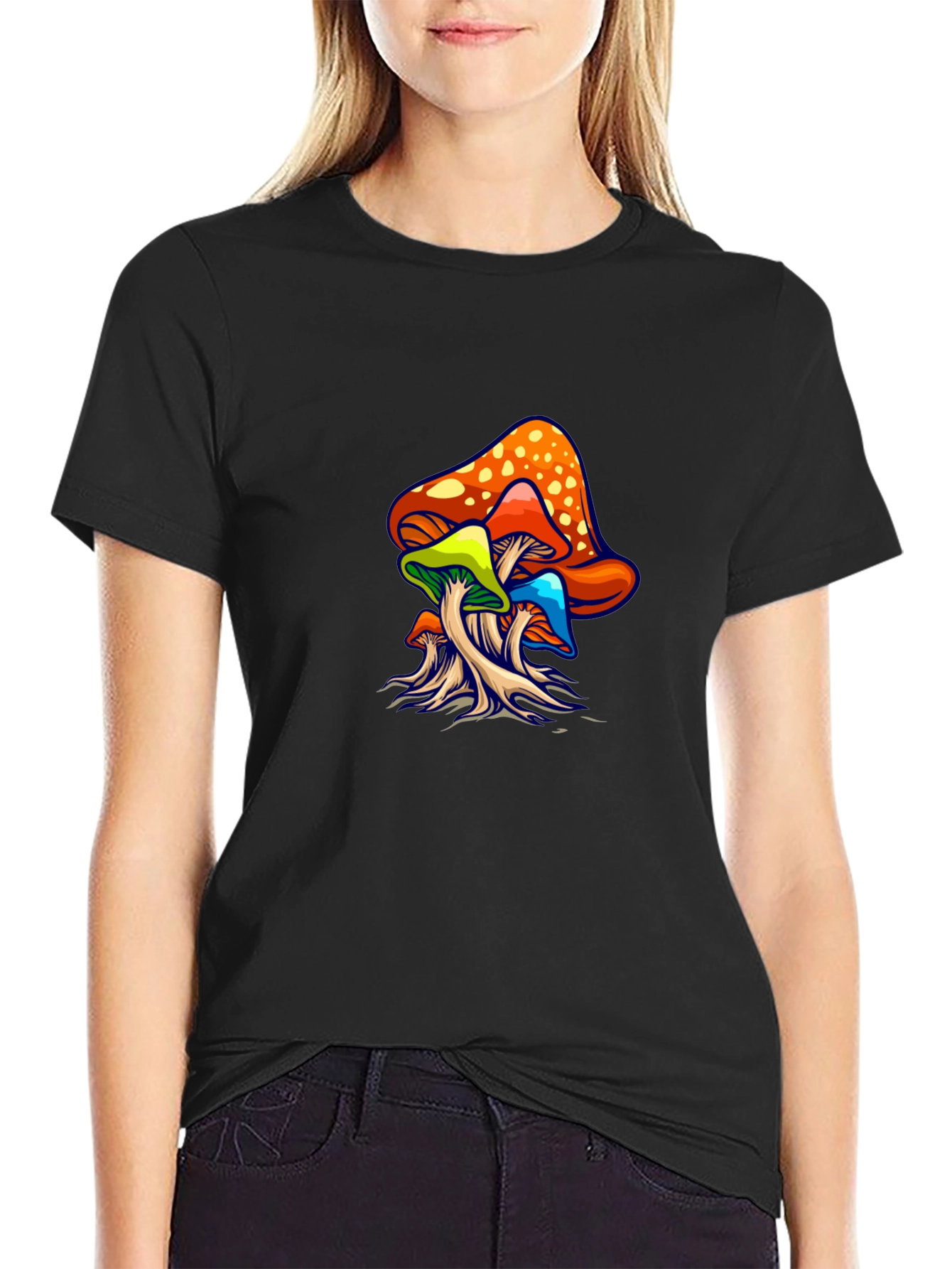 Psychedelic Mushroom Graphic Tee - Black Unisex T-Shirt