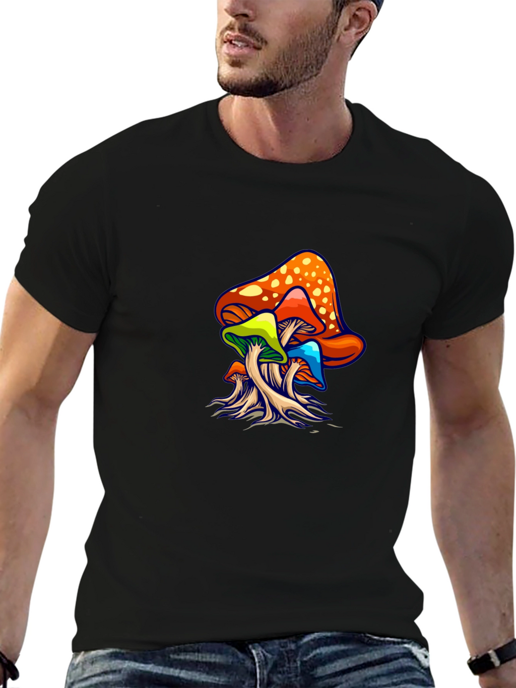 Psychedelic Mushroom Graphic Tee - Black Unisex T-Shirt
