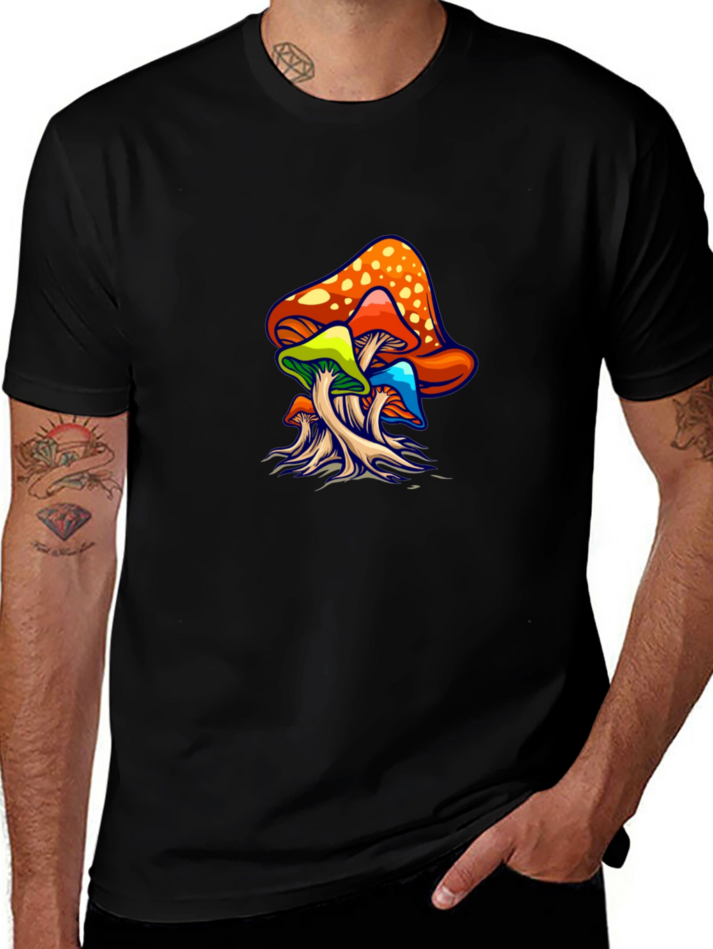 Psychedelic Mushroom Graphic Tee - Black Unisex T-Shirt