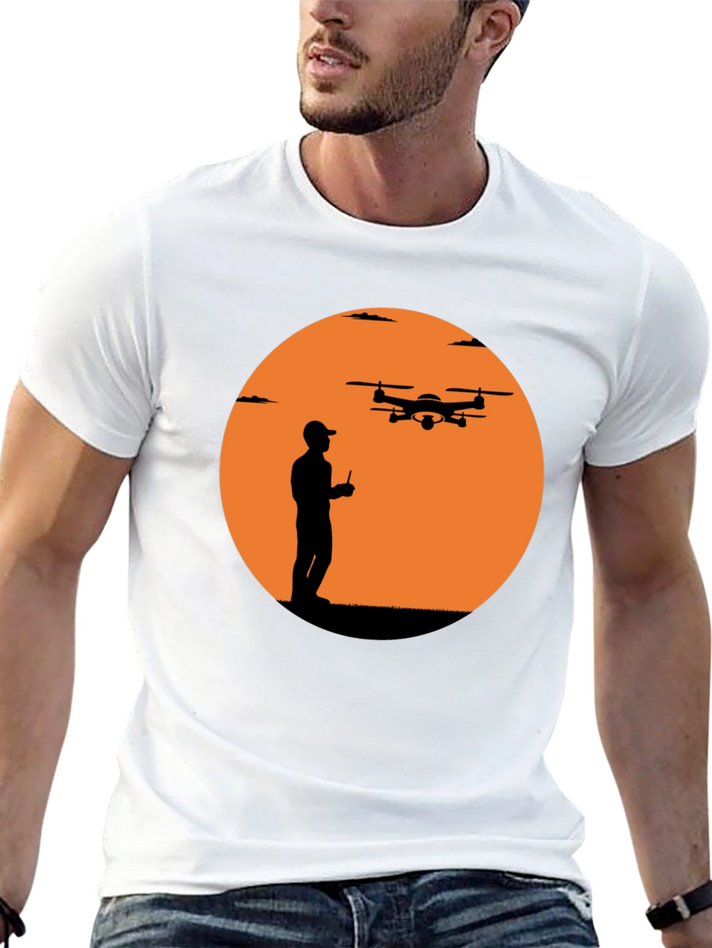 Drone Pilot Silhouette Graphic T-Shirt - Black