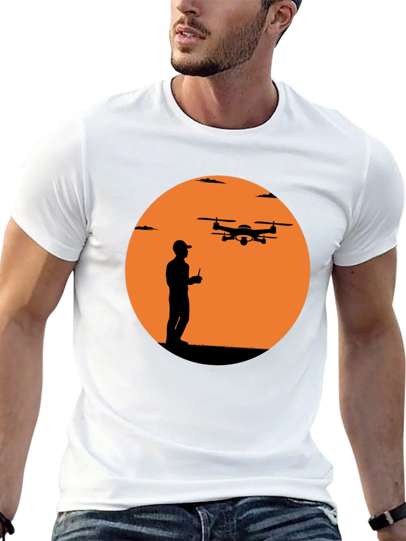 Drone Pilot Silhouette Graphic T-Shirt - Black