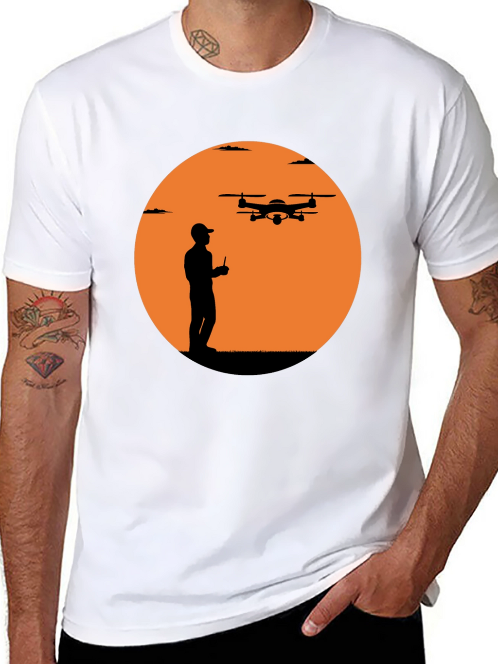 Drone Pilot Silhouette Graphic T-Shirt - Black