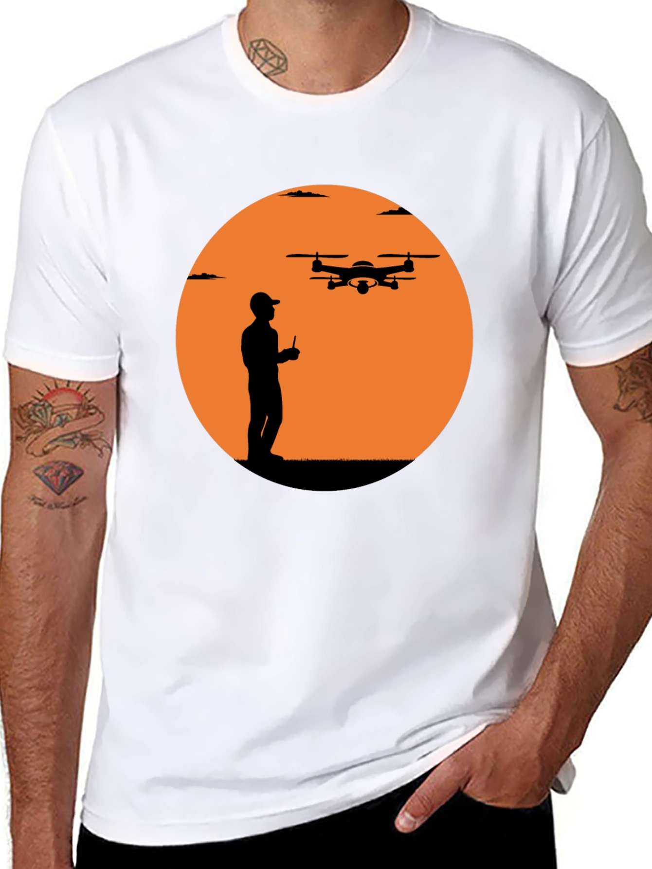 Drone Pilot Silhouette Graphic T-Shirt - Black
