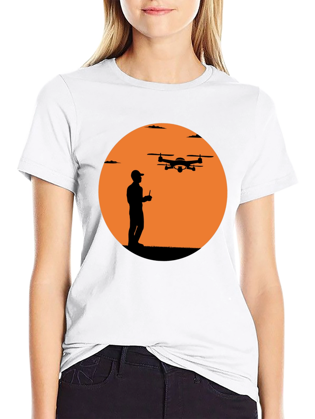Drone Pilot Silhouette Graphic T-Shirt - Black