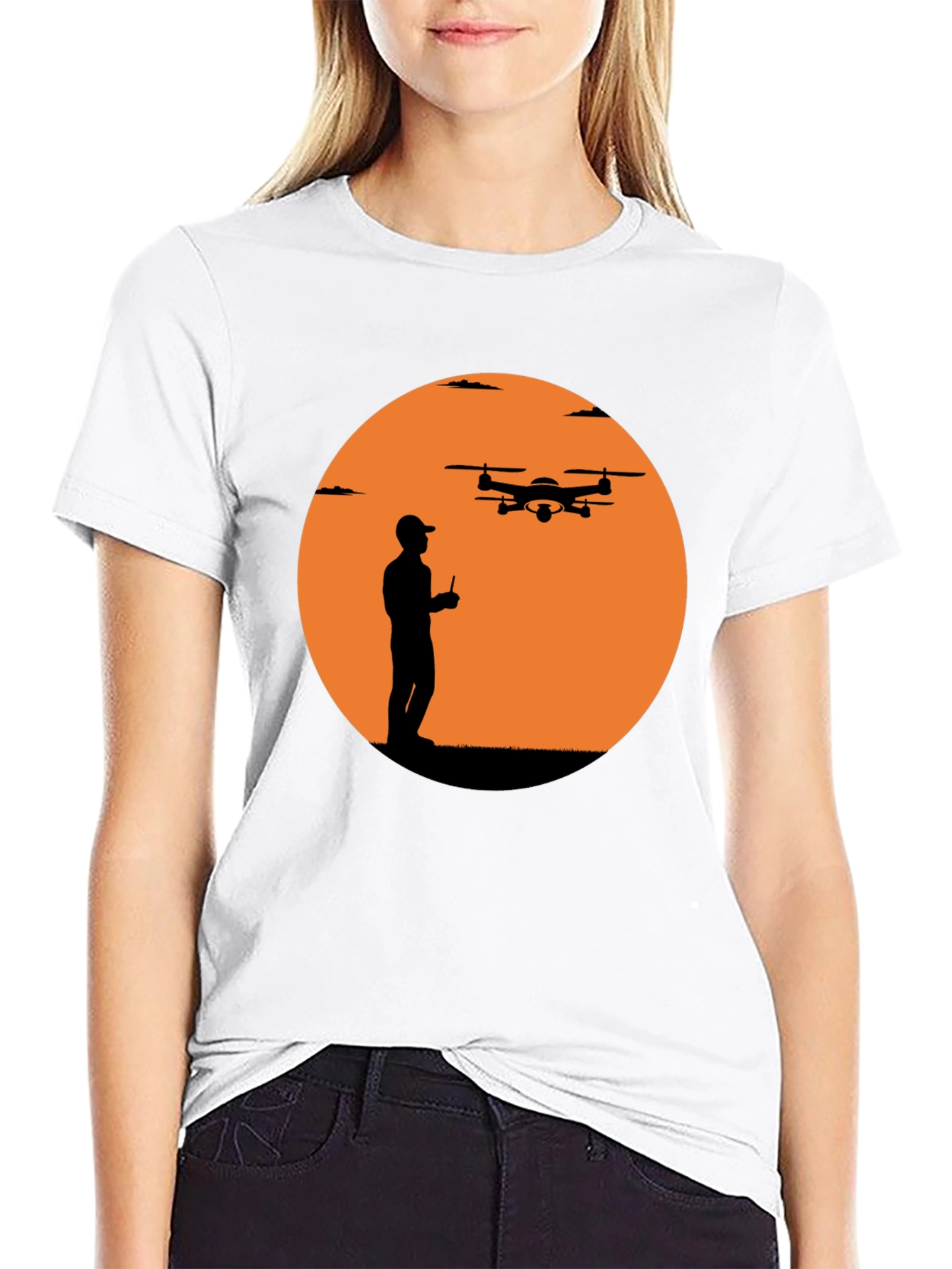 Drone Pilot Silhouette Graphic T-Shirt - Black