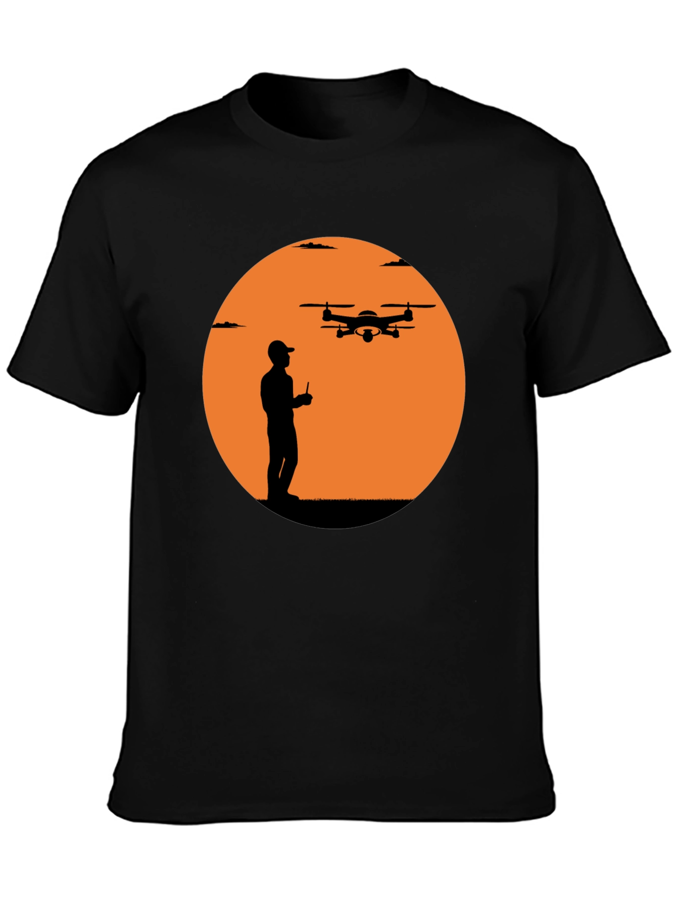 Drone Pilot Silhouette Graphic T-Shirt - Black