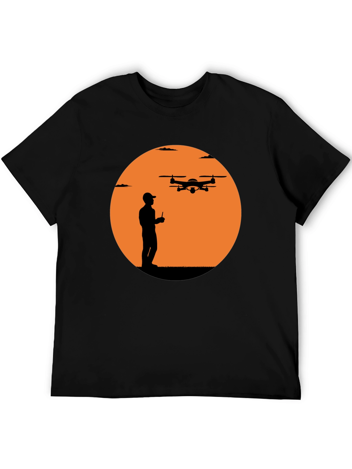 Drone Pilot Silhouette Graphic T-Shirt - Black