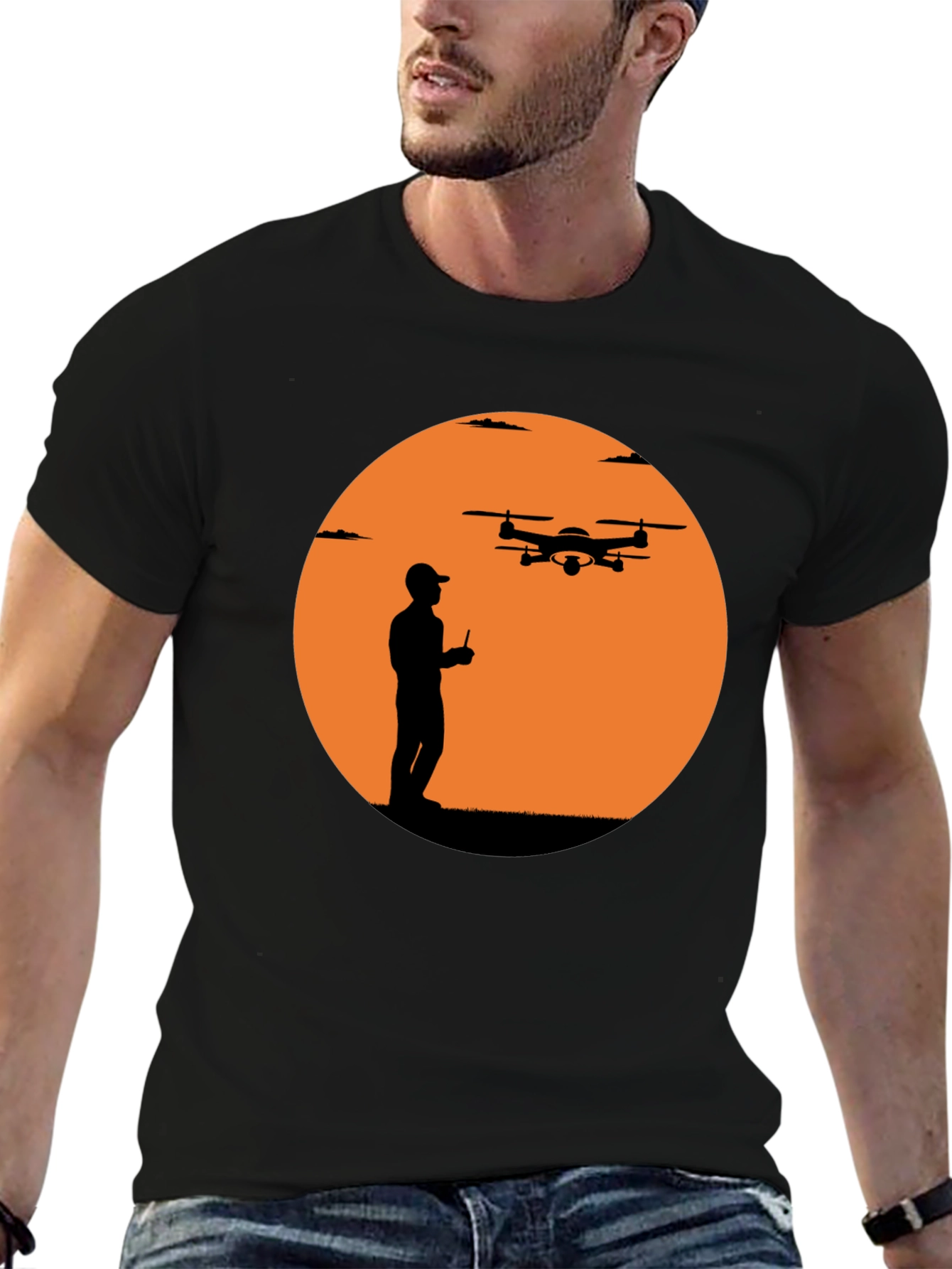 Drone Pilot Silhouette Graphic T-Shirt - Black