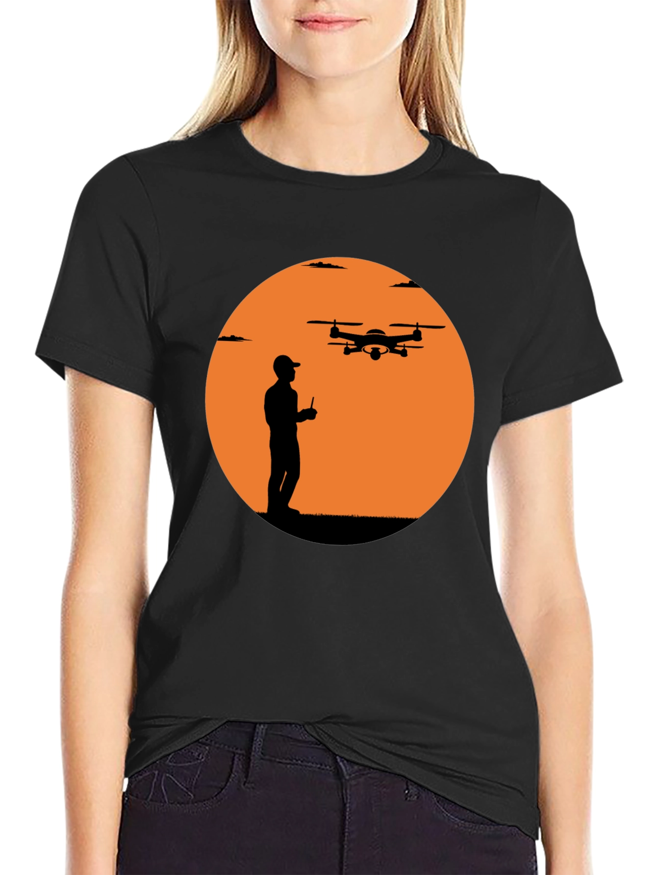Drone Pilot Silhouette Graphic T-Shirt - Black