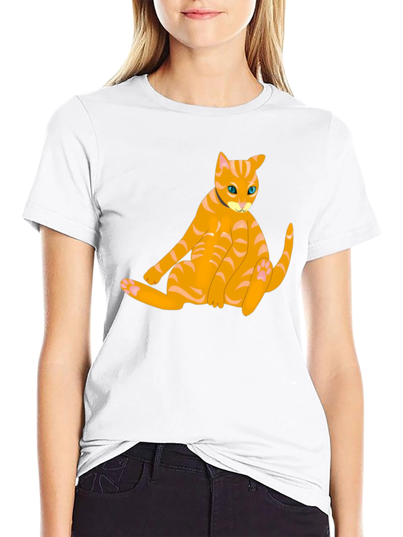 Orange Cat Graphic T-Shirt - Black