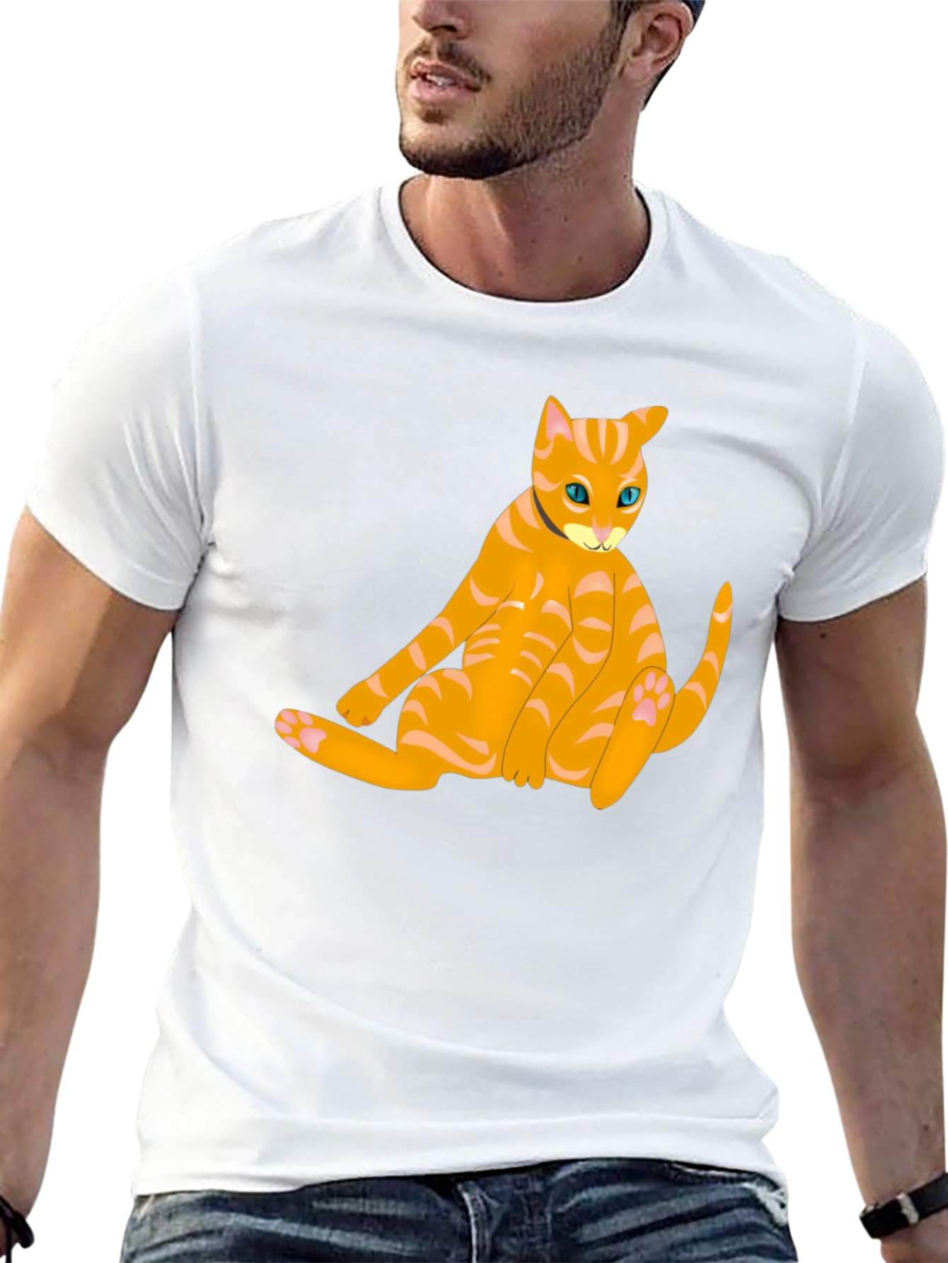 Orange Cat Graphic T-Shirt - Black