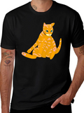 Orange Cat Graphic T-Shirt - Black