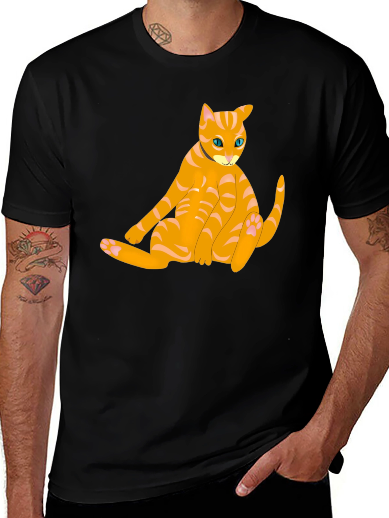 Orange Cat Graphic T-Shirt - Black