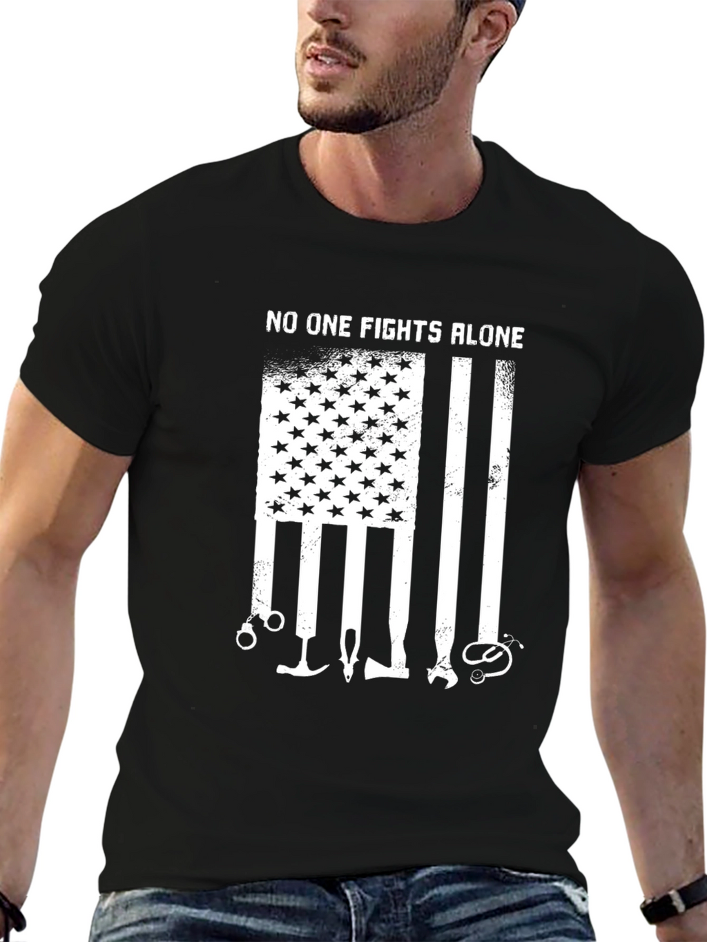 No One Fights Alone T-Shirt American Flag