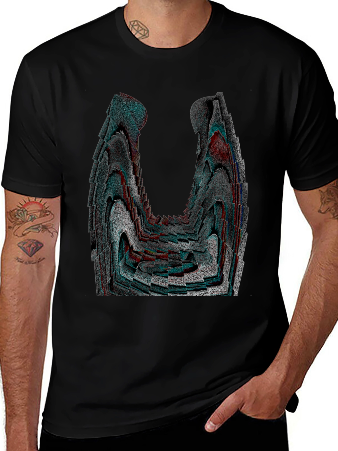 Abstract Patterned Black Graphic Tee