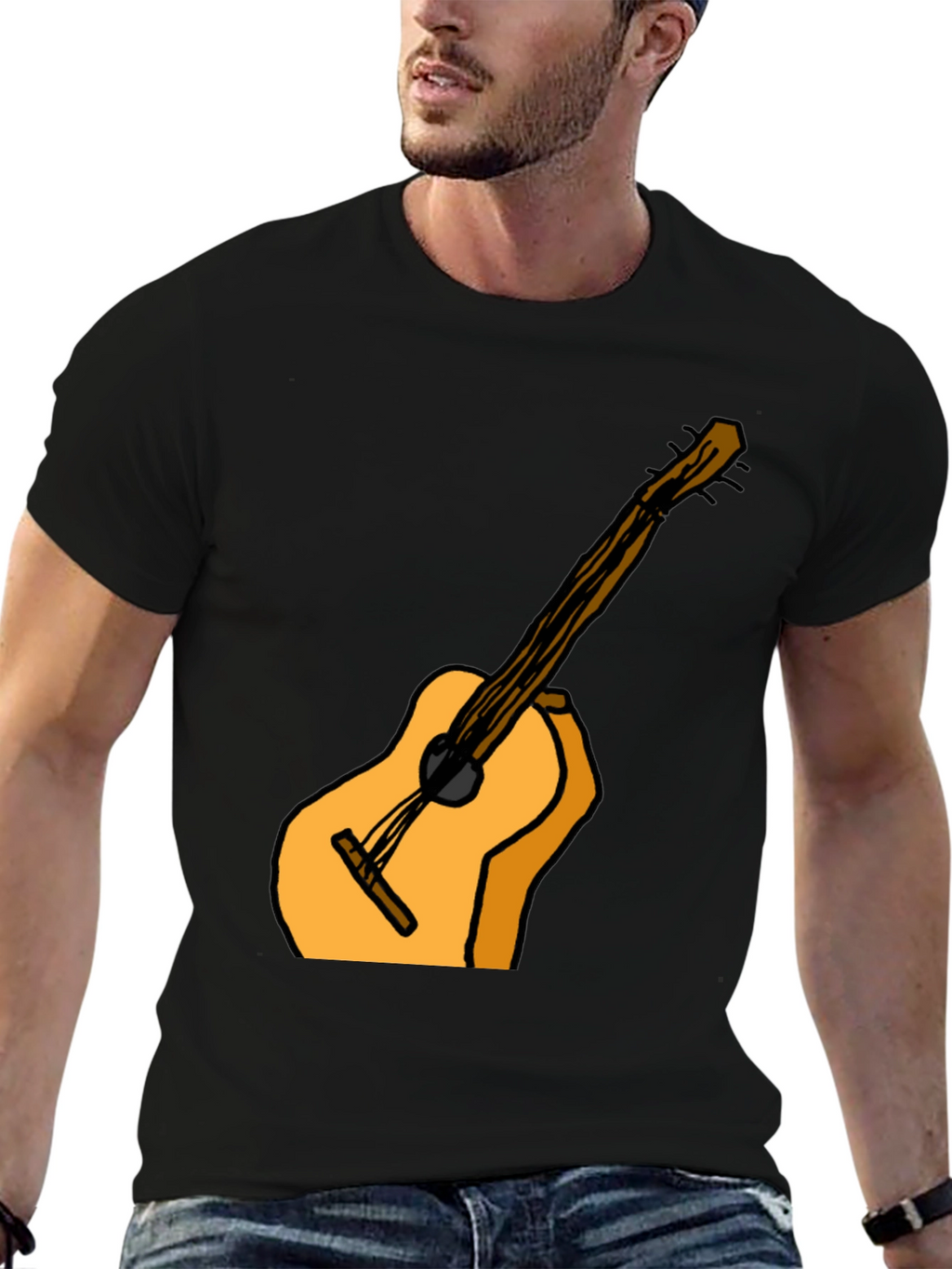 Guitar Graphic Tee - Casual Black T-Shirt