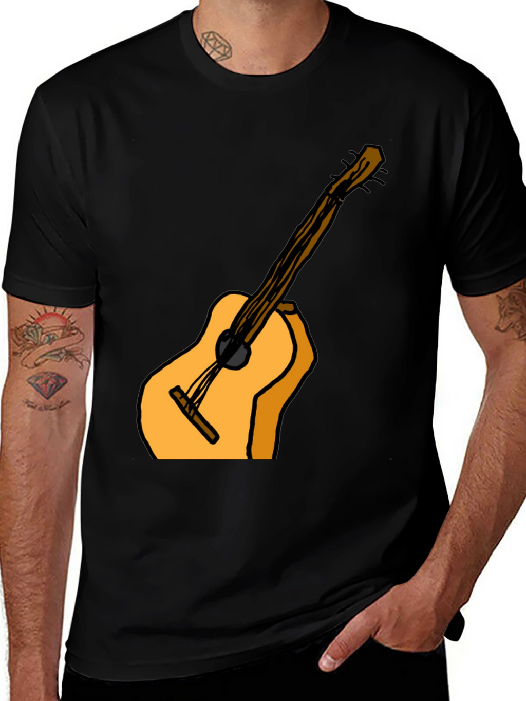 Guitar Graphic Tee - Casual Black T-Shirt