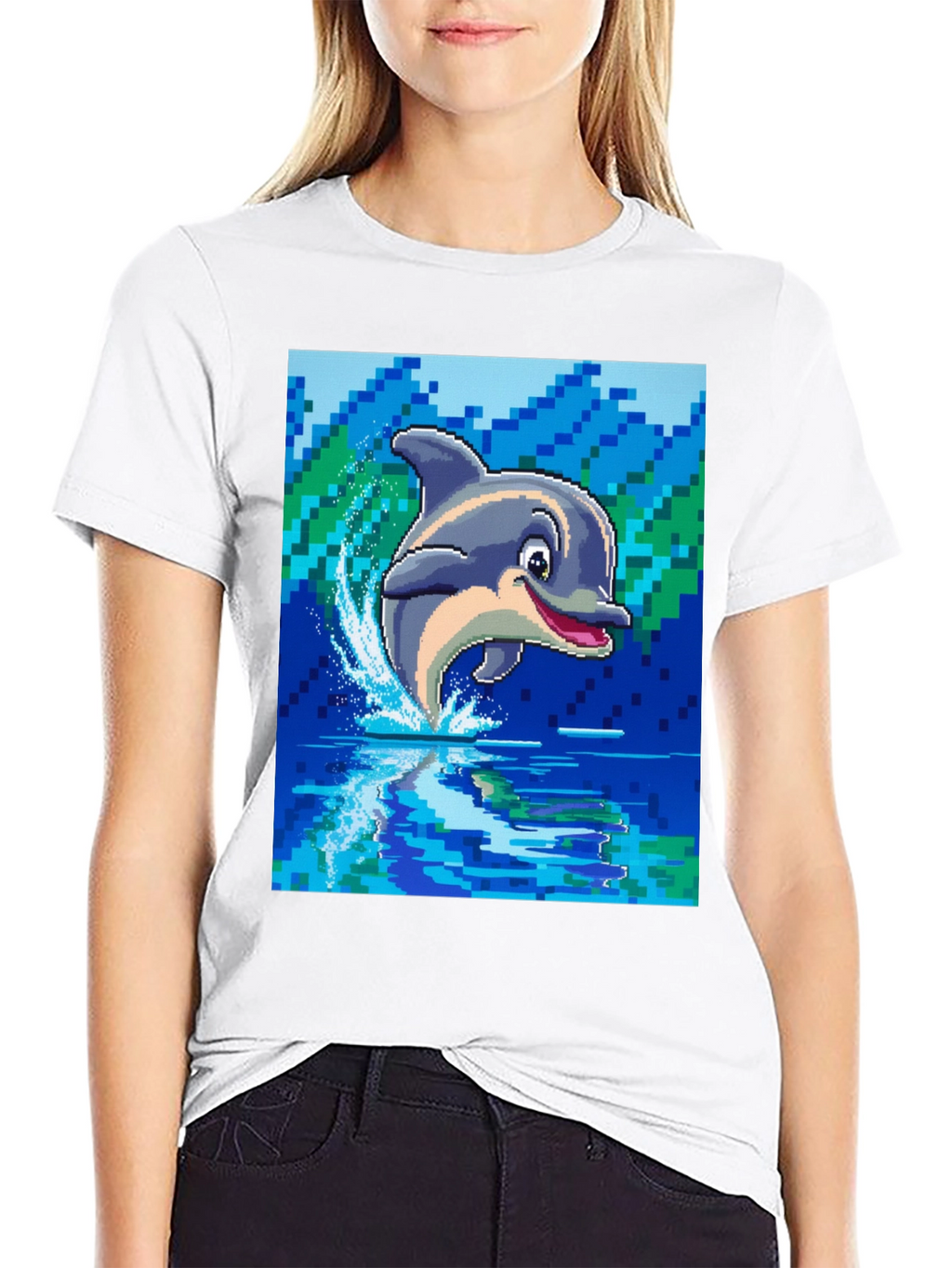 Pixel Dolphin T-Shirt - Retro Gaming Style