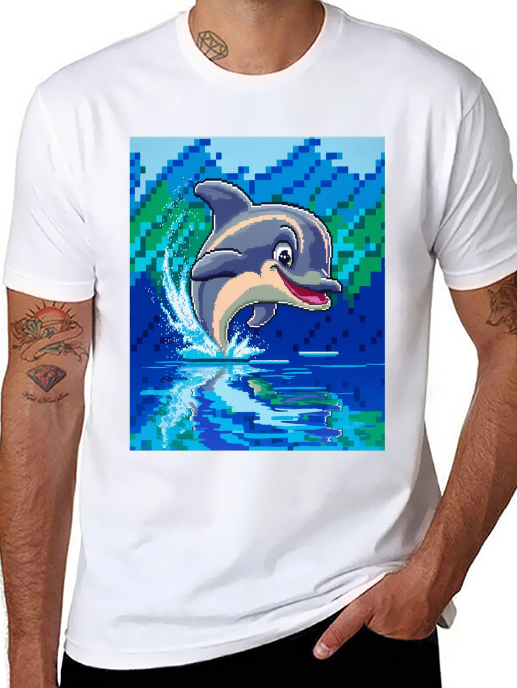 Pixel Dolphin T-Shirt - Retro Gaming Style