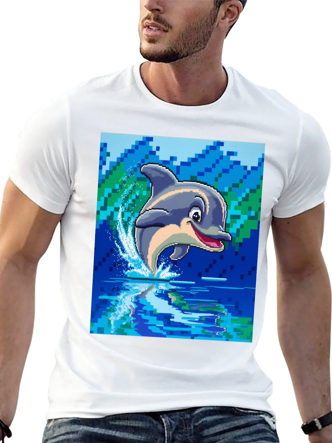 Pixel Dolphin T-Shirt - Retro Gaming Style