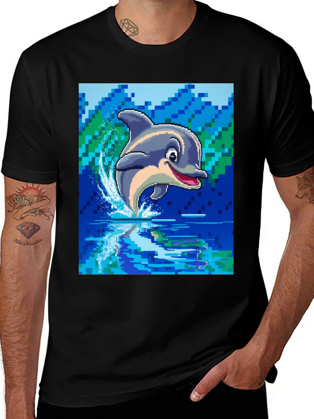 Pixel Dolphin T-Shirt - Retro Gaming Style