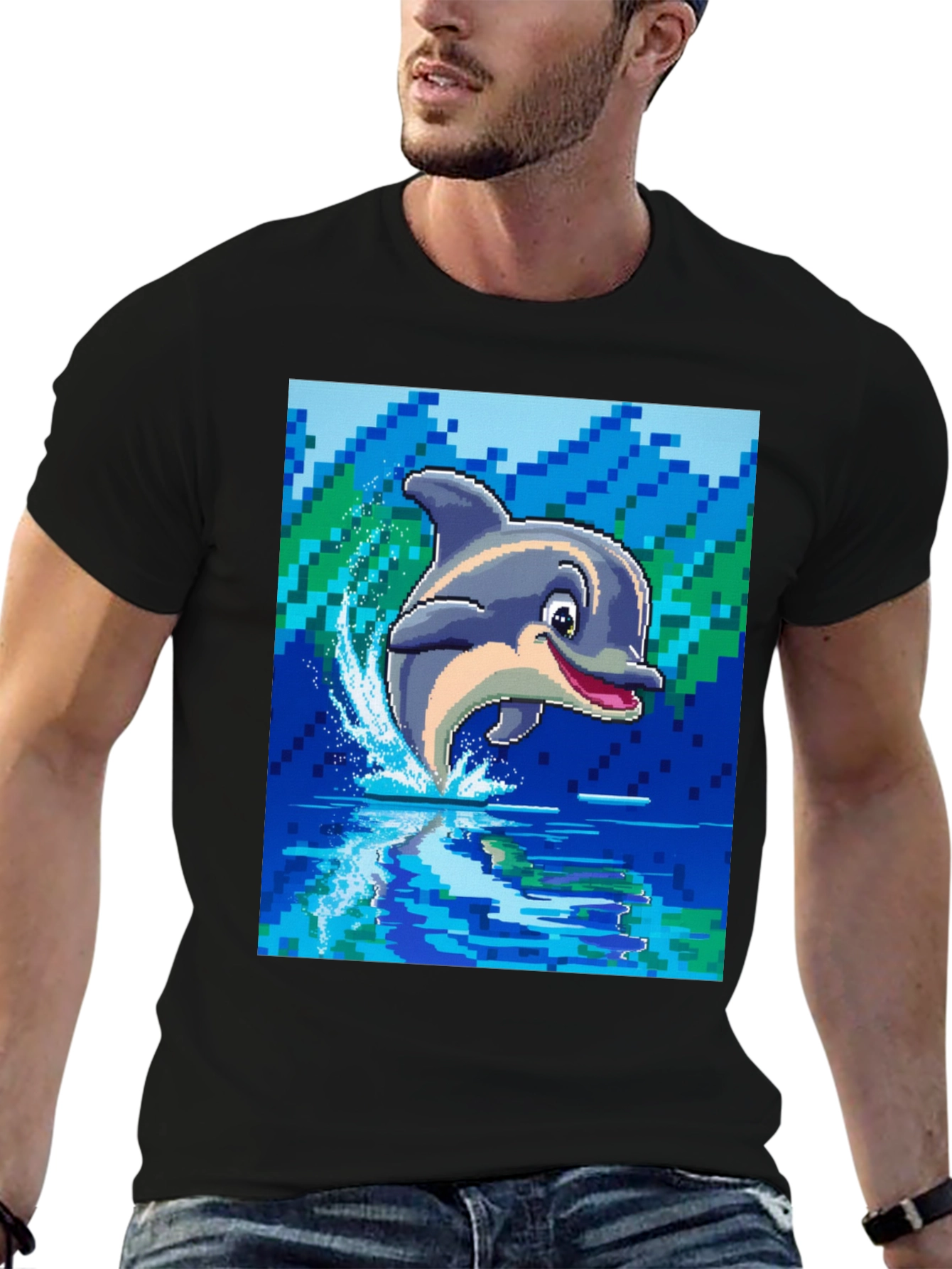Pixel Dolphin T-Shirt - Retro Gaming Style