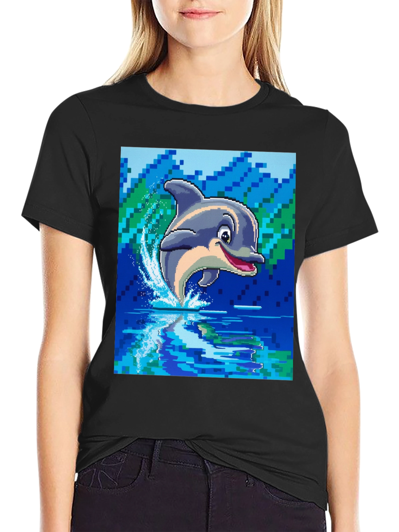 Pixel Dolphin T-Shirt - Retro Gaming Style